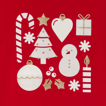 تيشيرت بنمط عيد الميلاد باللون الأحمر للفتيات